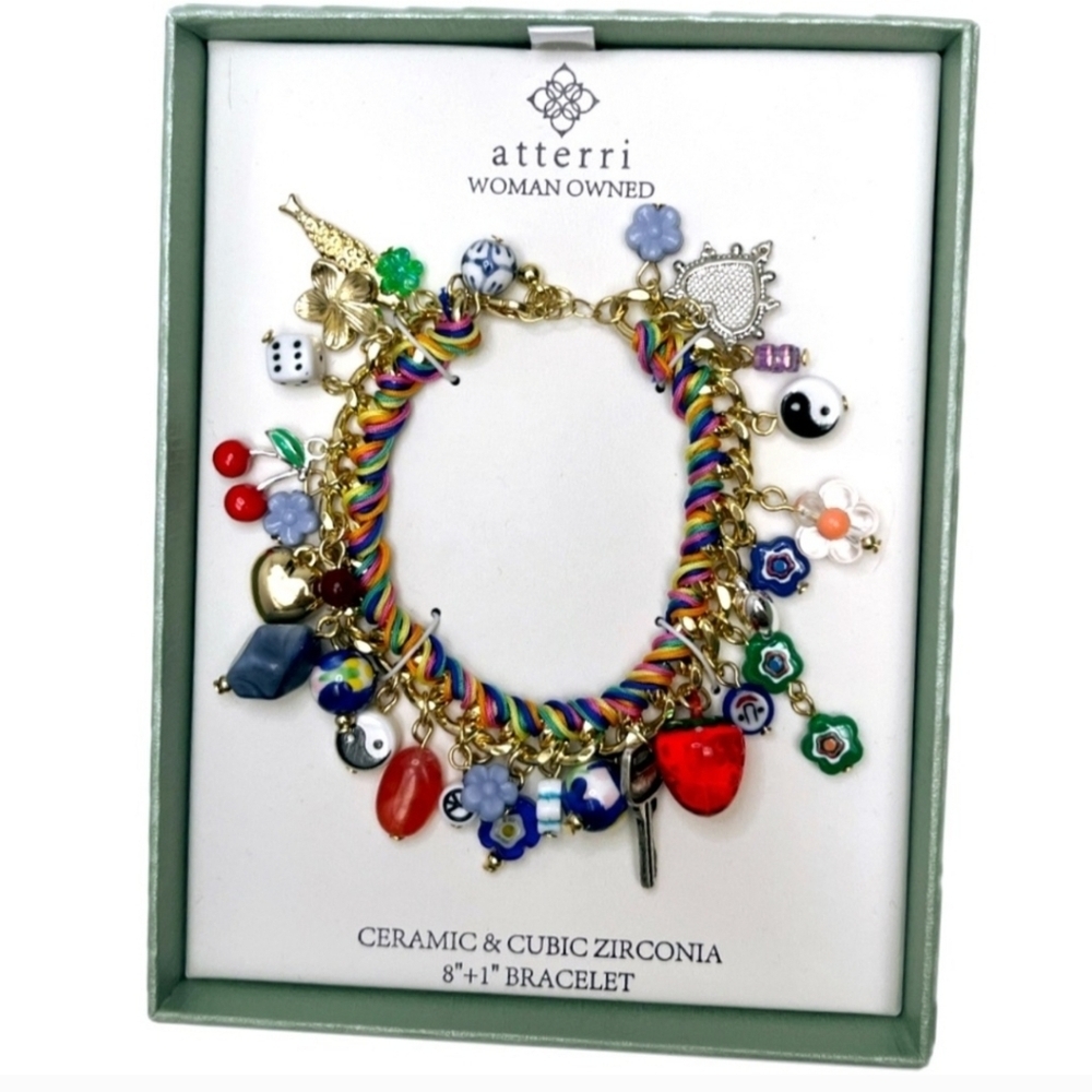 🔹️ATTERRI🔹️ Beautiful  Multicolor Ceramic & Cubic Zirconia 8" Bracelet